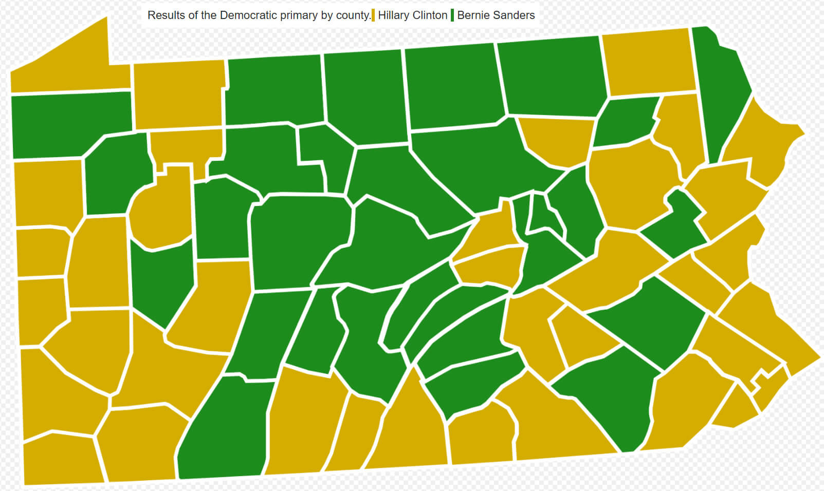 2016 US Presidential Election Map in Pennsylvania Clinton vs Sanders